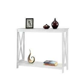 White Wood Console Sofa Table with Bottom Storage Shelf