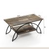 Rustic Farmhouse 2 Tier Brown Wood Coffee Table with Curved Metal Legs