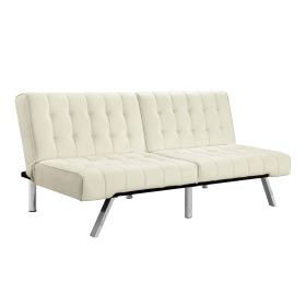 Split-back Modern Futon Style Sleeper Sofa Bed in Vanilla Faux Leather