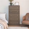 Modern 5-Drawer Bedroom Chest in Rustic Grey Brown Wood Finish