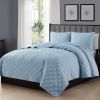 Full/Queen 3-Piece Light Blue Polyester Microfiber Reversible Diamond Quilt Set