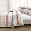 King Lightweight Red Purple Black Tan Desert Stripe Reversible 3 Piece Quilt Set