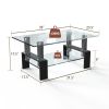 Modern 2 Tier Glass Coffee Table with Black Metal Legs