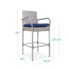 Set of 2 Grey Indoor/Outdoor Wicker Bar Stools w/ 2 Blue Cushions