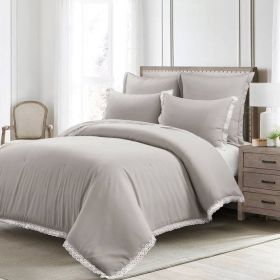 King French Country Grey 5-Piece Lightweight Comforter Set with Lace Trim