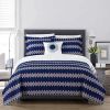 King size 4 Piece Cotton Blue White Boho Geometric Reversible Quilt Set