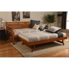 Solid Wood Day Bed Frame with Pull-out Pop Up Trundle Bed in Medium Brown