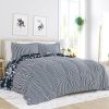 King size 3-Piece Navy Blue White Reversible Floral Striped Comforter Set