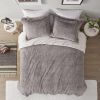 King/CAL King size Grey Reversible Soft Sherpa Faux Fur 3-Piece Comforter Set