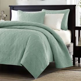 King size Seafoam Green Blue Coverlet Set with Quilted Floral Pattern