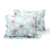 Full/Queen size Vintage Rose Ruffle Edge Light Quilt Set in Blue White and Pink