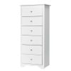 Modern White 6 Drawer Tall Wood Dresser Chest