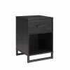 Modern 1-Drawer Bedroom Nightstand in Rustic Black Wood Finish with Metal Legs