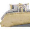 Queen Size 7 Piece Bed In A Bag Comforter Set Faux Silk Yellow Gray Stripes