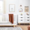 Modern Mid-Century Style 6-Drawer Double Dresser in White Natural Wood Finish