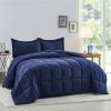 Queen Size Navy 3 Piece Microfiber Reversible Comforter Set