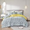 Full / Queen size Reversible Comforter Set in Grey White Yellow Chevron Stripe