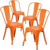 Set of 4 Outdoor Indoor Orange Metal Stacking Bistro Dining Chairs