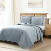 Full/Queen White Blue Scalloped Edge Reversible Thin Light Quilt Set