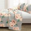 King Size Polyester Black White Striped Rose Floral 3 Piece Quilt Set