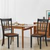 Set of 2 Solid Wood Black Mission Style Armless Dining Chairs with Brown Seat