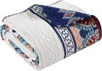 Queen size 4 Piece Cotton Blue White Boho Geometric Reversible Quilt Set