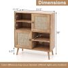 Mid-Century Modern Wood Sideboard Dining Buffet Storage Cabinet w/ Rattan Doors