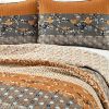 Full/Queen Size Orange Grey Floral Birds Reversible 3 Piece Quilt Set