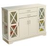 White Wood Buffet Sideboard Cabinet with Glass Display Doors