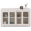 Modern Cream White Wood Buffet Sideboard Cabinet with Glass Sliding Door