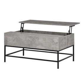 Modern Grey Lift Top Coffee Table w/ Hidden Storage Black Metal Legs