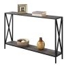 Weathered Grey Wood Console Sofa Table with Bottom Shelf and Metal Frame