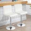 Set of 2 Modern Adjustable Height Bar Stool with White PU Leather Swivel Seat