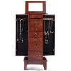 Medium Brown Wood Jewlery Armoire Storage Chest Cabinet with Mirror