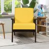 Retro Modern Classic Yellow Linen Wide Accent Chair with Espresso Wood Frame