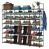 8-Tier 4-Row Shoe Rack Metal Shoe Storage Shelf Free Standing Large Shoe Stand 56 Pairs Shoe Tower Unit Tall Shoe Organizer with 2 Hooks for Entryway