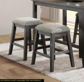 Wire-Brushed Gray Finish Set of 2 Counter Height Barstool Gray Chenille Upholstery Seat Nailhead Trim Casual Dining Furniture