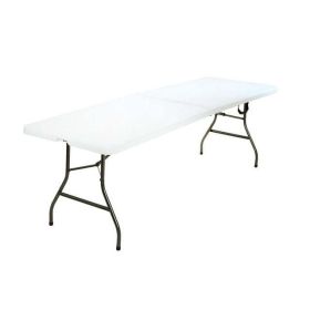 Deluxe 8 foot x 30 inch Fold-in-Half Blow Molded Folding Table, White