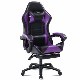 Game Chair, Adult Electronic Gaming Chair, Ergonomically Designed, PU Leather, Lounge Chair with Footstool and Waist Support, Office Chair, Purple