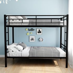 Bunk Bed Twin Over Twin Size with Ladder and high Guardrail, Able to Split, Metal Bunk Bed, Storage Space, Noise Free, Black