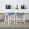 Morovo Set of 2 Velvet Counter Height Stools with Tufted Saddle Seats, White-Wash Finish, Blue