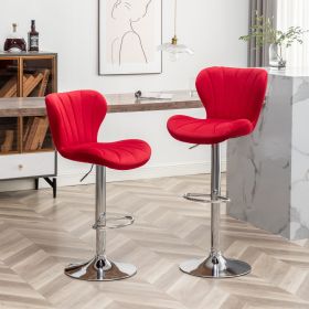 Ellston Upholstered Adjustable Swivel Barstools in Red, Set of 2