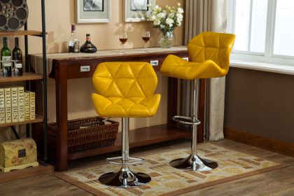 Glasgow Contemporary Tufted Adjustable Height Hidraulic Bar Stools, Set of 2, Yellow