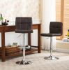 Swivel Faux Leather Adjustable Hydraulic Bar Stool, Set of 2, Brown