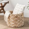 Hubertus Round Water Hyacinth Woven Basket with Handles - 18" x 18" x 15" - Natural Brown - For Clothes, Towels, Canvas, Toys and Magazine Storage and