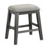 Wire-Brushed Gray Finish Set of 2 Counter Height Barstool Gray Chenille Upholstery Seat Nailhead Trim Casual Dining Furniture