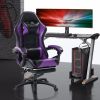 Game Chair, Adult Electronic Gaming Chair, Ergonomically Designed, PU Leather, Lounge Chair with Footstool and Waist Support, Office Chair, Purple