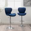 Ellston Upholstered Adjustable Swivel Barstools in Blue, Set of 2