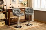 Glasgow Contemporary Tufted Adjustable Height Hidraulic Bar Stools, Set of 2, Grey