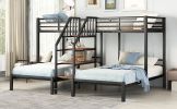 Metal Twin over Twin & Twin Bunk Bed, Triple Bunk Bed with Storage Shelves Staircase, Black